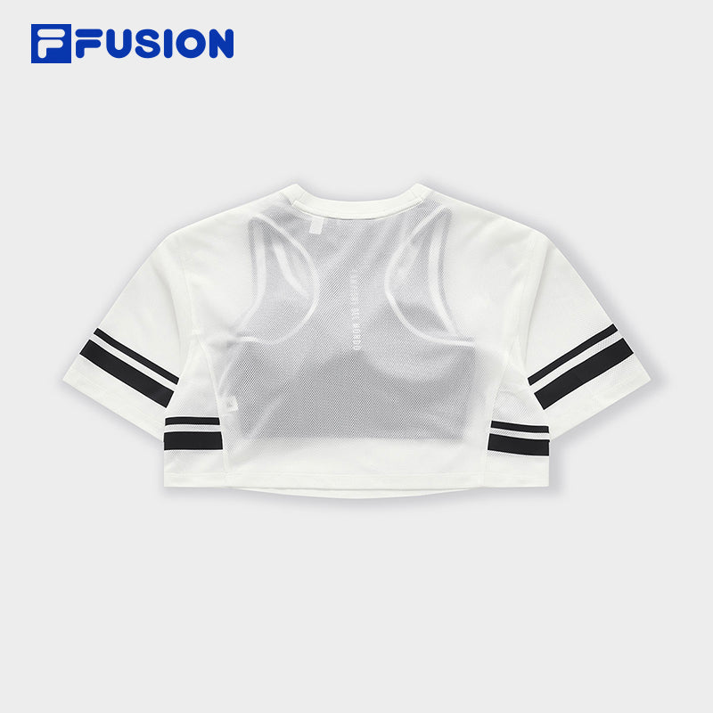 FILA FUSION BASKETBALL INLINE UNIFORM Women's Cropped Short Sleeve T-shirt (White) and Sports Bra (Black) (2-piece Set)