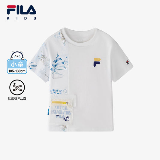 (105 - 130cm) FILA KIDS WHITE LINE Boys Short Sleeve T-Shirt in White