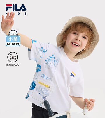 (105 - 130cm) FILA KIDS WHITE LINE Boys Short Sleeve T-Shirt in White