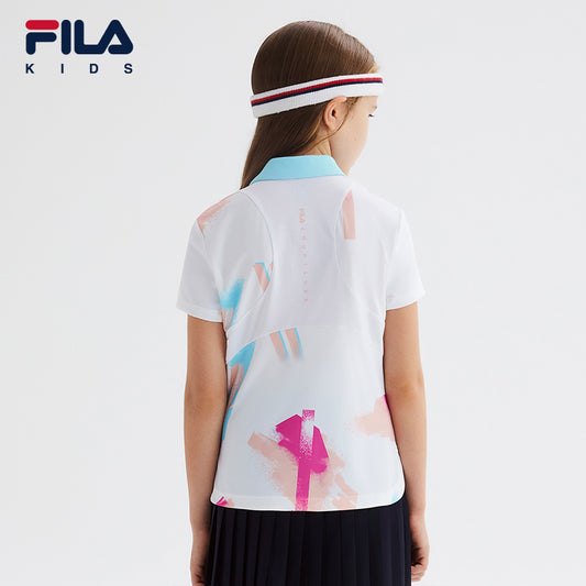 (130-165cm) FILA KIDS ART IN SPORTS PERFORMANCE TENNIS Girl's Short Sleeve Polo in White