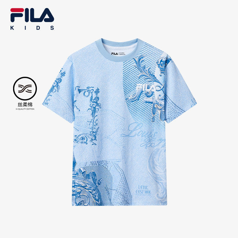FILA KIDS WHITE LINE x RMN Boys' Short Sleeve T-shirt / Polo Tee  (Full Print in White and Blue)