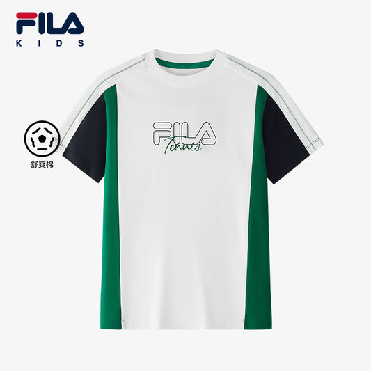 (130-170cm) FILA KIDS PERFORMANCE TENNIS Boy's Short Sleeve T-shirt in White