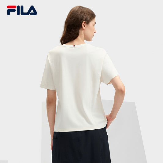 FILA CORE LIFESTYLE MODERN HERITAGE THE LOUVRE PALACE Women Short Sleeve T-shirt (Ash white / Purple)