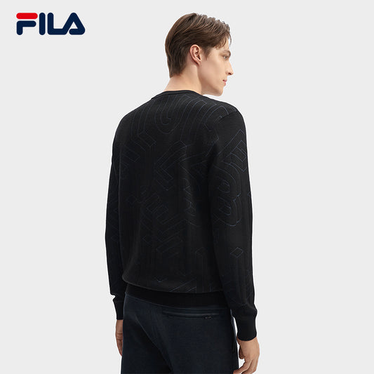 FILA CORE LIFESTYLE BLUE GEOMETRIC SNOW ART Men Knit Sweater (Black)