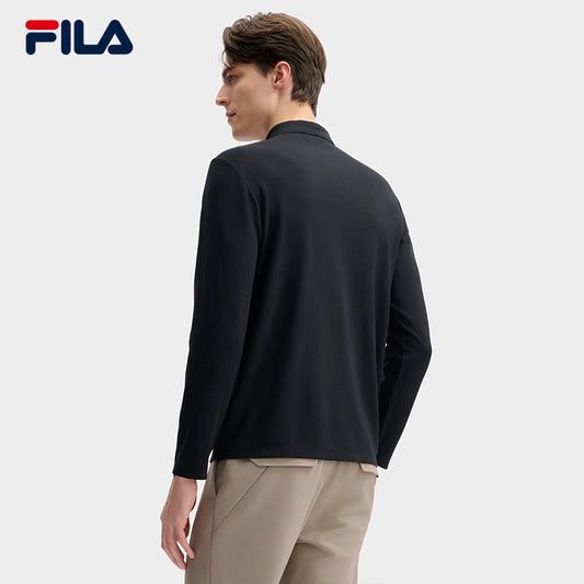 FILA CORE LIFESTYLE BLUE QUADRILATERO AESTHETICS Men Long Sleeve Polo (Black / Brown)