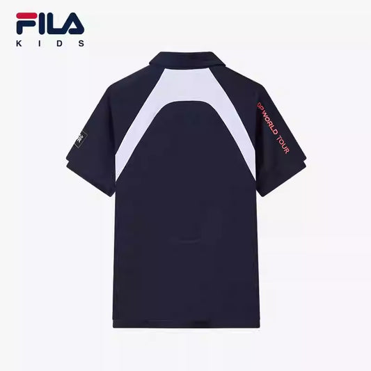 FILA KIDS PERFORMANCE GOLF DP WORLD TOUR Boy's Short Sleeve Polo T-Shirt (Dark Blue)