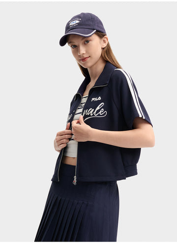 FILA CORE LIFESTYLE ORIGINALE FRENCH TENNIS CLUB Women Knitted Short Sleeve Shirt with Zipper (Navy / White)