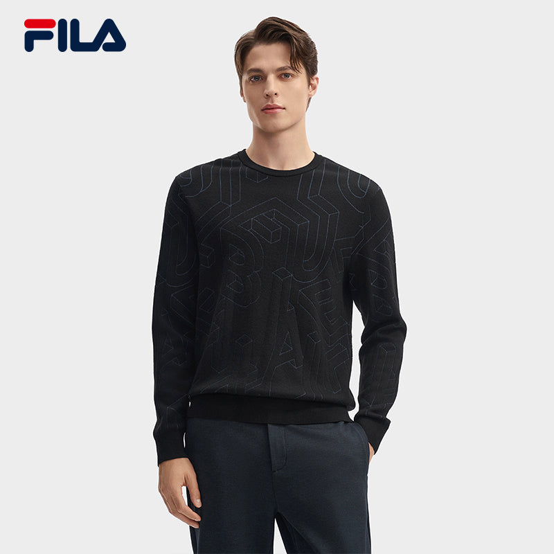 FILA CORE LIFESTYLE BLUE GEOMETRIC SNOW ART Men Knit Sweater (Black)