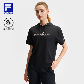 FILA CORE ATHLETICS FILA-FIT ARTE ELEGANTE Women Short Sleeve Top with Hood (Black)