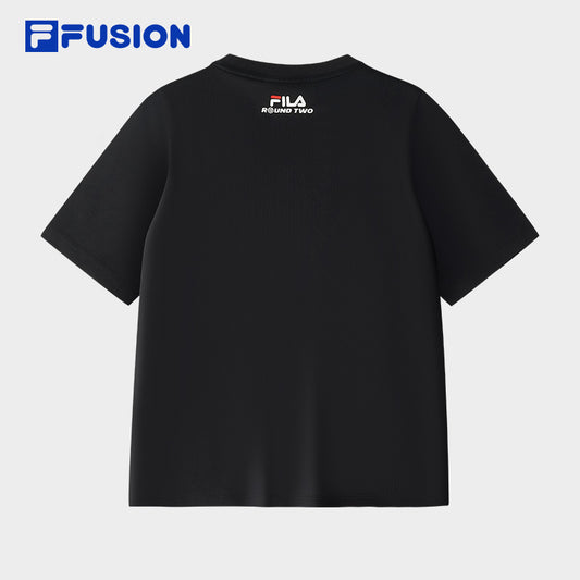 FILA FUSION CROSS OVER FUSION X ROUND TWO URBAN WAVE RIDER Women Short Sleeves T-Shirt (Black / White)