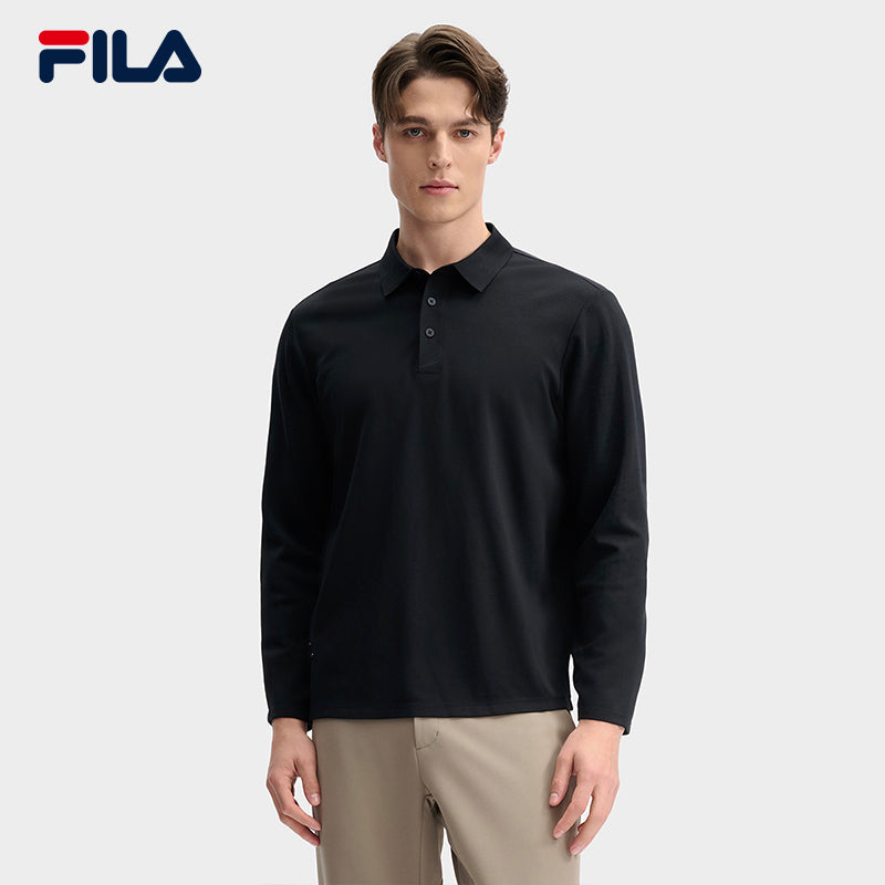 FILA CORE LIFESTYLE BLUE QUADRILATERO AESTHETICS Men Long Sleeve Polo (Black / Brown)