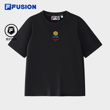 FILA FUSION CROSS OVER FUSION X ROUND TWO URBAN WAVE RIDER Women Short Sleeves T-Shirt (Black / White)