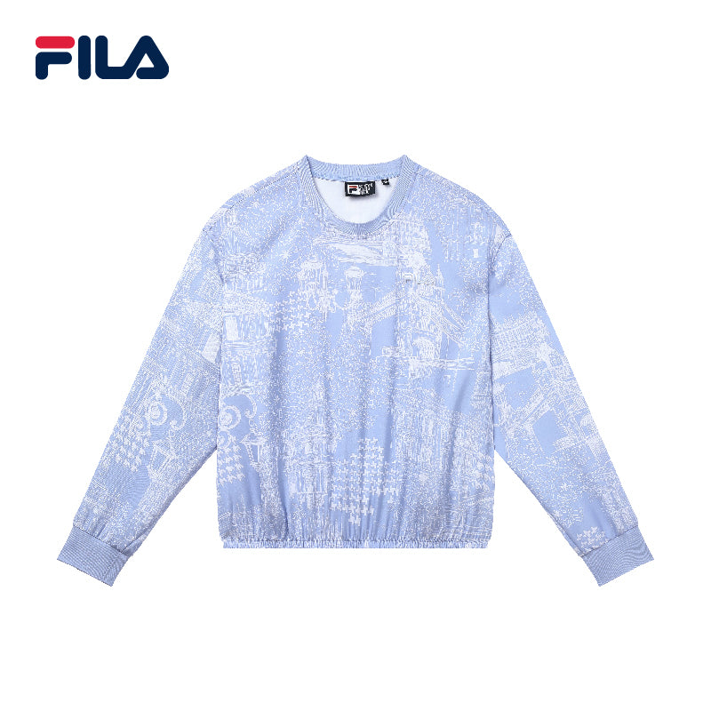 FILA CORE Women's WHITE LINE HERITAGE Woven Pullover Sweater in Full Print