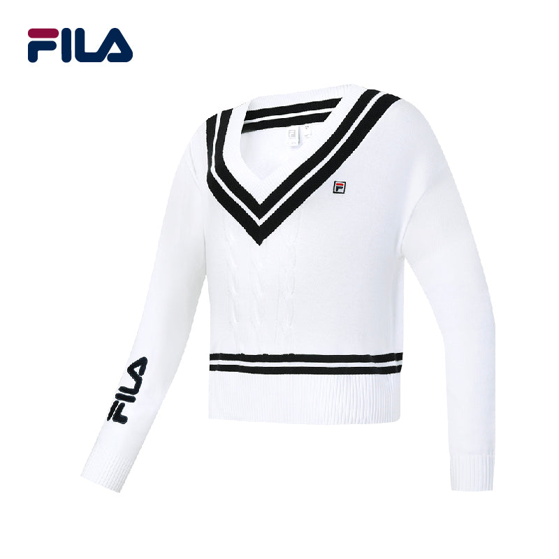 FILA CORE Women's TENNIS2 REINTERPRETS HERITAGE IN THE 80S ATHLETICS TENNIS Knit Sweater in White