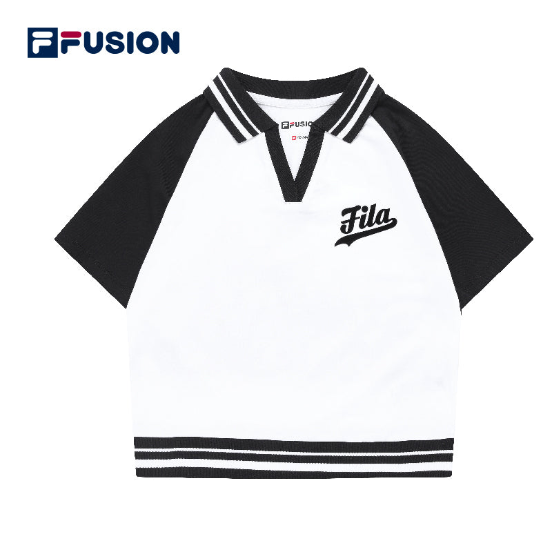 FILA FUSION Women's INLINE Baseball Short Sleeve Polo Shirt in White