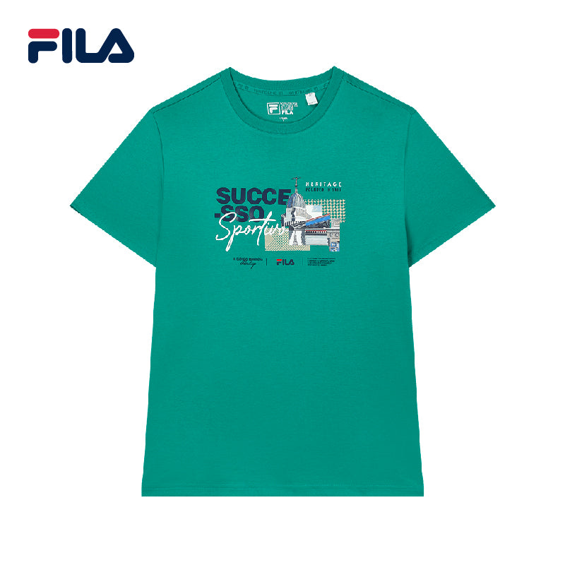 FILA CORE Men's MEMORY OF LONDON WHITE LINE HERITAGE Short Sleeve T-shirt in Green