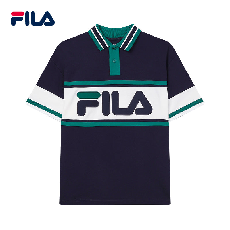 FILA CORE Men's WHITE LINE ORIGINALE Short Sleeve Polo Shirt in Dark Blue