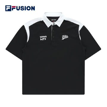 FILA FUSION Men's INLINE Baseball Short Sleeve Polo Shirt in Black