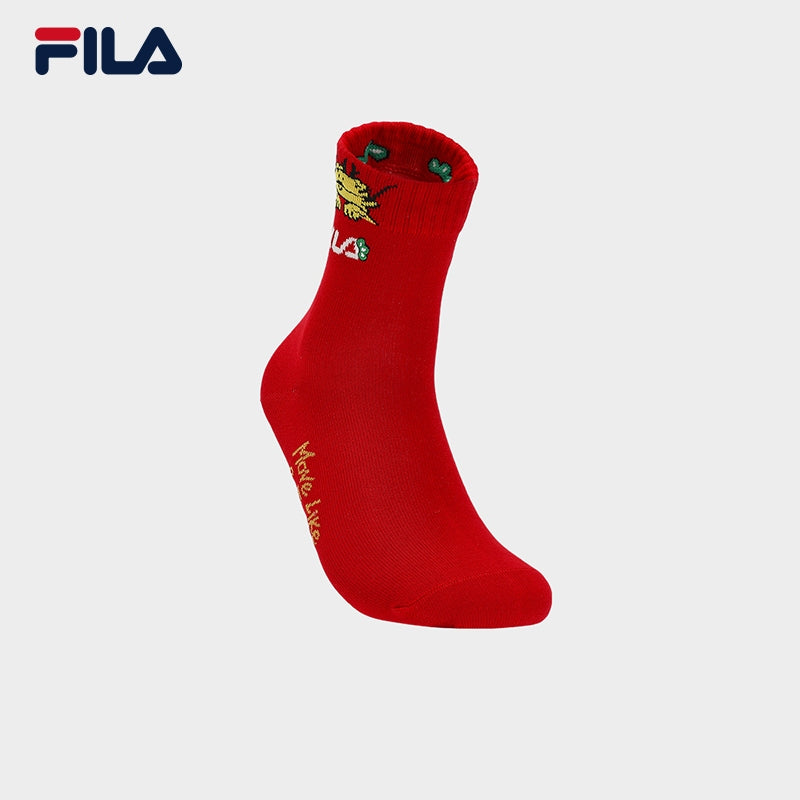 [ CNY Collection ] FILA CORE WHITE LINE FILA ORIGINALE Women's Middle Socks in Red