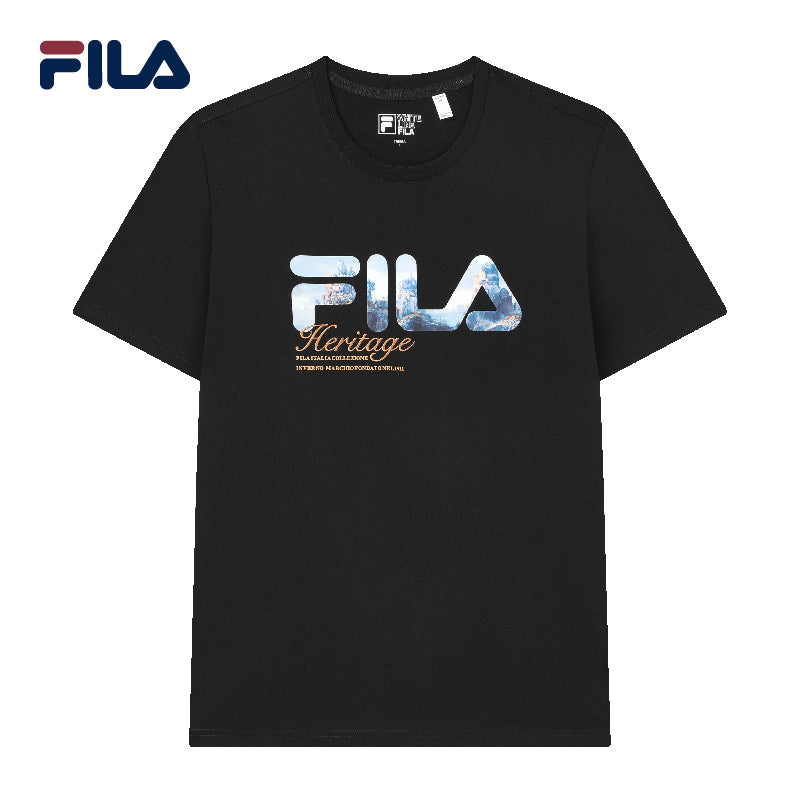 FILA CORE Men's WHITE LINE HERITAGE Short Sleeve T-shirt in Black (Unisex)