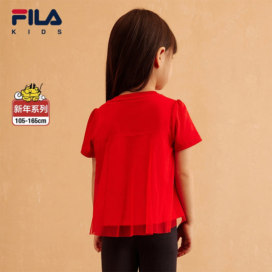 [ CNY Collection ] FILA KIDS ORIGINALE Chinese New Year Girl's Short Sleeve T-shirt in Red