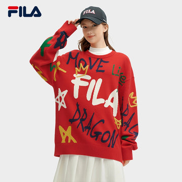 FILA CORE WHITE LINE ORIGINALE Women's Knit Sweater in Red Chinese New Year
