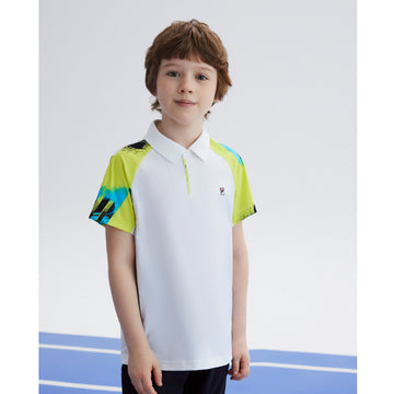 (130-165cm) FILA KIDS ART IN SPORTS PERFORMANCE TENNIS Boy's Short Sleeve Polo in White