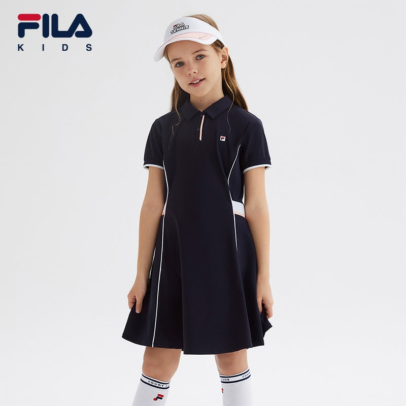 (130-165cm) FILA KIDS ART IN SPORTS PERFORMANCE TENNIS Girl's Dress in Navy / Orange